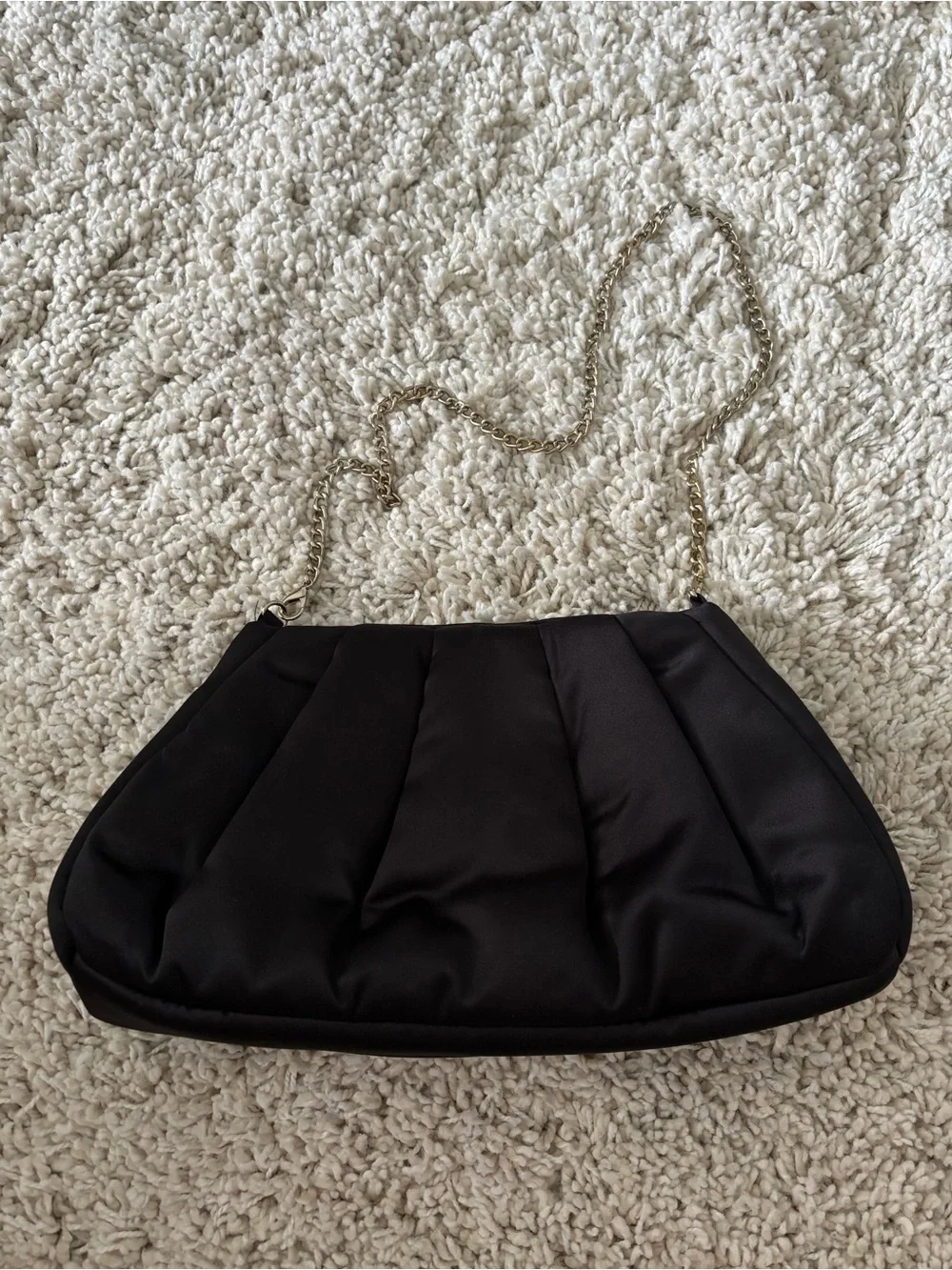 Abercrombie & Fitch Black Satin Gold Chain Shoulder Bag